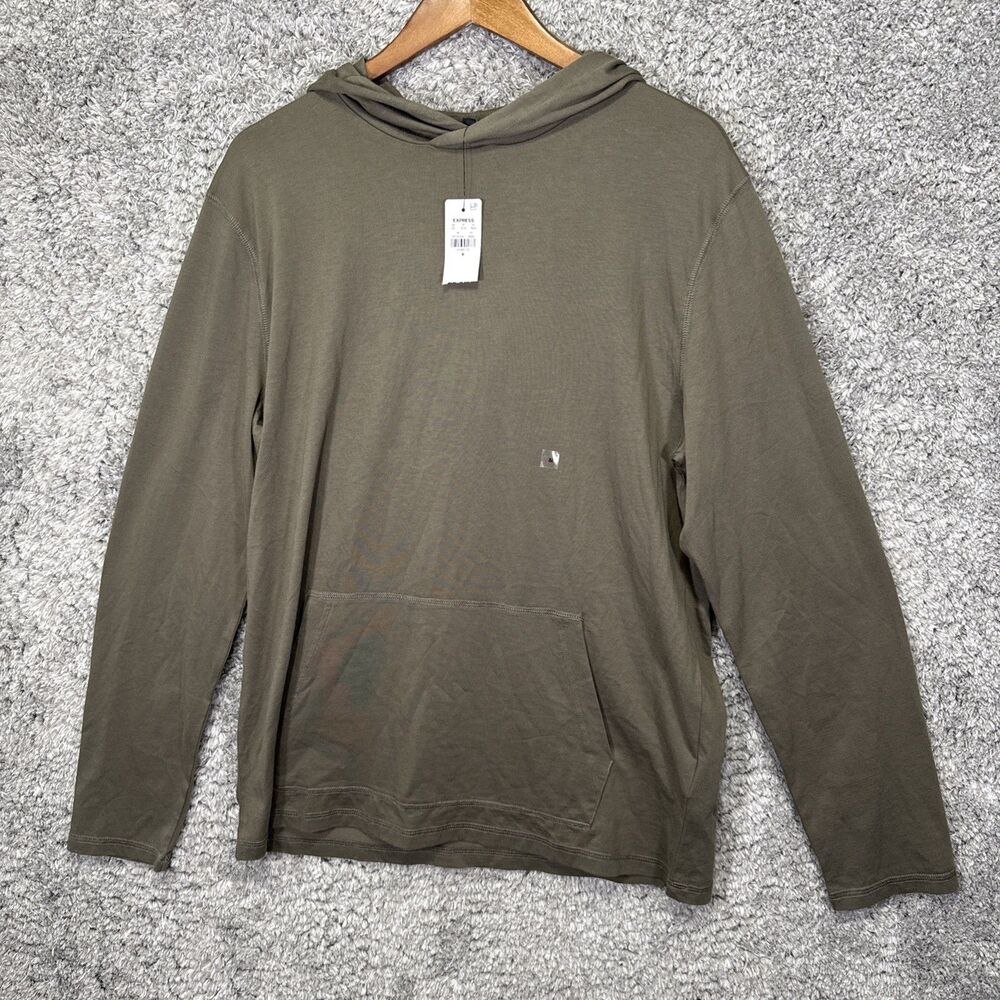 NWT Express Mens Pima Cotton Lightweight Shirt Hoodie Pullover Medium Green